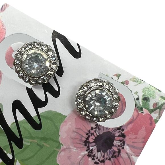 Prom Wedding Jeweled Silver Statement Stud Earrings, 0.5" x 0.5" - Picture 5 of 7